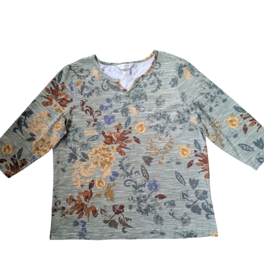 100% Cotton Christopher & Banks Floral Print Knit Top Blouse Petite XL